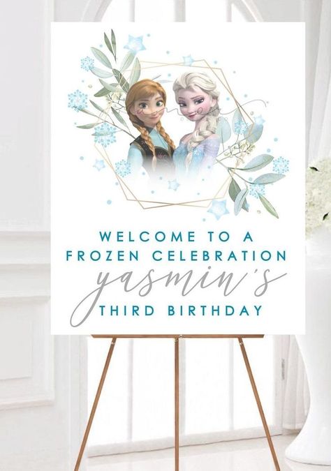 Frozen Watercolor, Frozen Birthday Banner, Welcome Sign Minimalist, Frozen 3rd Birthday, Three Birthday, Frozen Birthday Party Decorations, Elsa Birthday Party, Toy Story Invitations, Frozen Bday Party