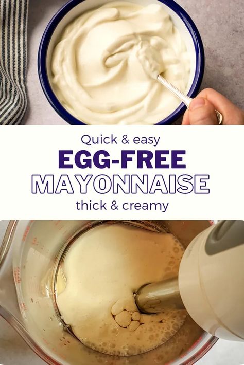 A thick and creamy egg free mayonnaise that is quick, easy and very cheap to make. You won't go back to shop-bought mayo! Mayonnaise Substitute Healthy, Egg Free Mayo Recipe, Egg Free Mayonnaise Recipe, Egg Free Mayo, Eggless Mayonnaise Recipe, Eggless Mayo, Avocado Oil Mayonnaise Recipe, Vegan Jam, Healthy Mayonnaise