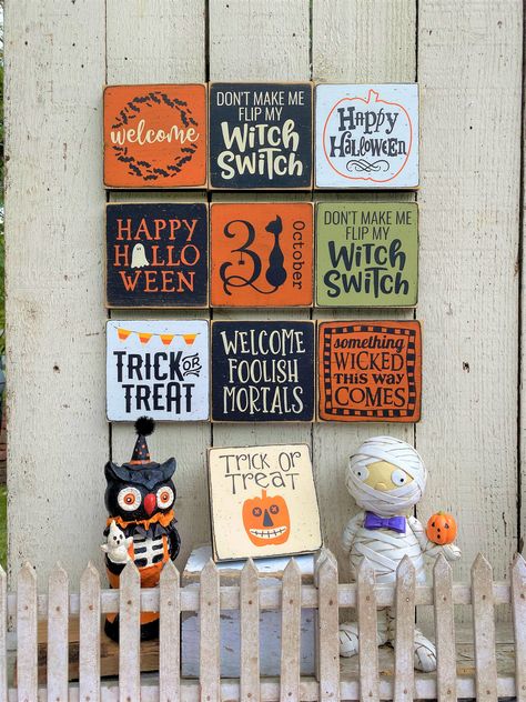 "All Halloween signs 20% off for orders over $35. Use coupon code - SPOOKYJULY Cute little 5 1/2\" Halloween signs See more Fall & Halloween minis at - https://www.etsy.com/listing/853539702/mini-fall-signs-fall-decor-tiered-tray https://www.etsy.com/listing/838964248/halloween-signs-halloween-decor-tiered https://www.etsy.com/listing/852463743/halloween-mini-signs-halloween-decor These signs are made to order. Orders are currently taking 7-14 days for production. I carefully wrap and pack e Small Halloween Signs Wooden, Halloween Plaques Wood Signs, Cute Halloween Signs, Halloween Minis, Tag Signs, Halloween Plaque, Trick Or Treat Sign, Door Tag, Halloween Wood Signs