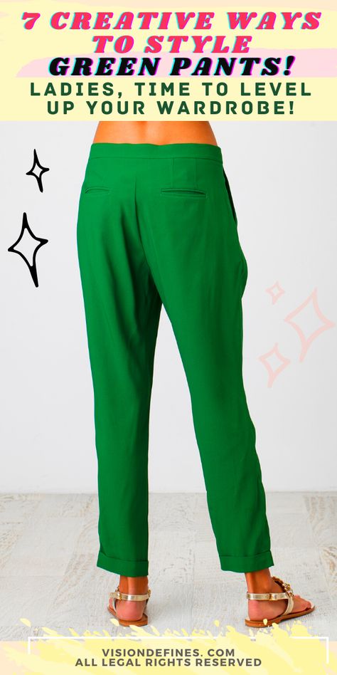 What to wear with emerald green pants - Fashion advice woman tips, fashion ideas outfits. what to wear with green pants fall, wear green pants summer, wear green pants winter, green pants outfits. Fashion advice woman tips, fashion ideas outfits, woman outfit ideas,fashion advice woman style, woman outfit, woman clothes, woman dresses, woman fashion, woman fashion 2020, woman fashion casual, outfit ideas for women,outfit ideas for women in 20s #womenfashion #stylingtips #outfittips #greenpants Olive Green Pant Outfit, Green Pant Outfit, Green Pants Outfit Work, Green Pants Fashion, Emerald Green Pants, Green Trousers Outfit, Kelly Green Pants, Tailored Pants Outfit, Olive Pants Outfit