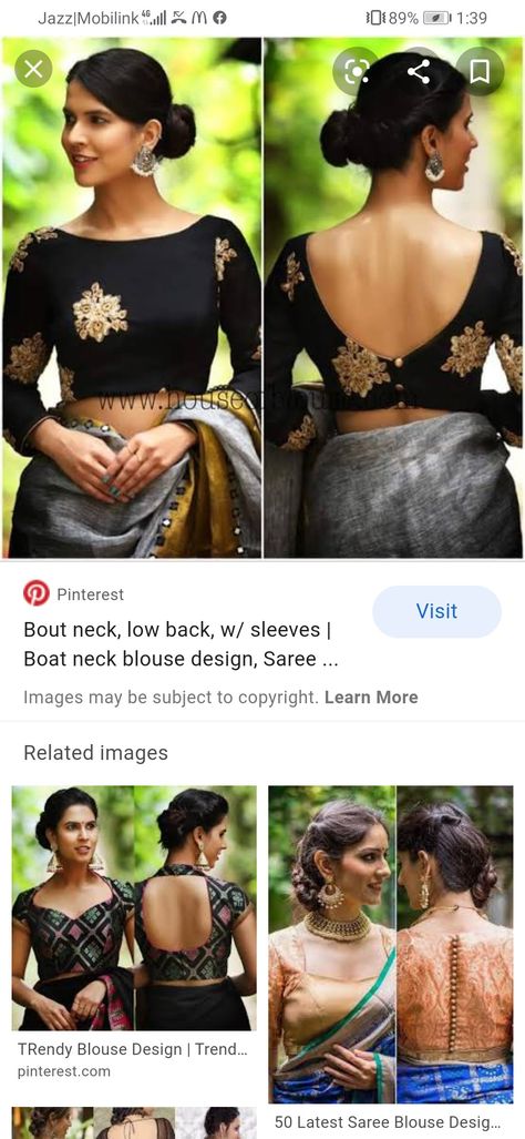 Bout Neck Blouse, Plan Blouse Designs Latest, Blouse Neck Designs Front Side, Front And Back Blouse Designs Latest, Latest Saree Blouse, Boat Neck Blouse Design, Boat Neck Blouse, Sari Blouse Designs, Trendy Blouse