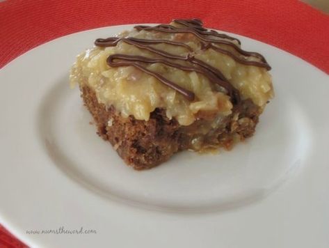 German Chocolate Brownies - Num's the Word Vegan German Chocolate Cake, German Chocolate Frosting, German Chocolate Brownies, German Chocolate Cake Recipe, Pecan Frosting, Coconut Pecan Frosting, Vegan Cake Recipes, Coconut Pecan, Pecan Cake