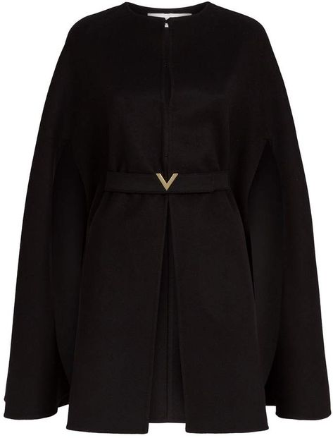 Valentino Cape Coat, Valentino Cape, Belted Cape, Cashmere Cape, Valentino Black, Accessories Luxury, Cape Coat, Luxury Department Store, Street Chic