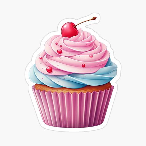 Get my art printed on awesome products. Support me at Redbubble #RBandME: https://www.redbubble.com/i/sticker/Cherry-Topped-Cupcake-With-Pink-and-Blue-Frosting-by-NomNomSticker/158507074.EJUG5?asc=u Cupcake Candyland, Cupcake Stickers, Cake Sticker Design, Cake Stickers, Cake Sticker, Cupcake Rosa, Cupcakes Wallpaper, Minnie Mouse Stickers, Candy Toppers