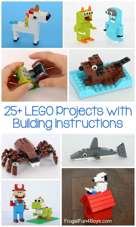 Got a big tub of LEGO bricks? Try these project ideas!  LEGO projects to build with building instructions Lego Classic Ideas Step By Step, Lego Instructions Step By Step Printable, Lego Animals Easy, Lego Easy Ideas, Small Lego Ideas, Simple Lego Creations, Small Lego Builds, Easy Lego Builds, Lego House Instructions