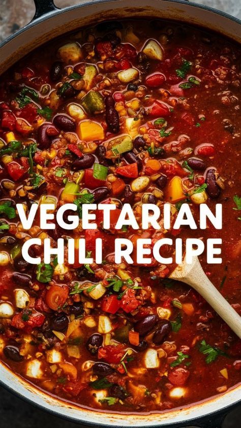 Warm up with this comforting Vegetarian Chili Recipe, loaded with beans, vegetables, and bold spices. Vegetarian Chili Recipe Slow Cooker, Vegetarian Chili Beans, All Bean Chili Recipe, Vegetable Chili Recipe Healthy, No Meat Chili Recipe Crockpot, Chili Vegan Recipe, Vegan Chili Beans, Veggie Chilli Recipe Slow Cooker, Best Veggie Chili Recipe