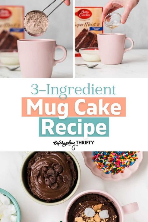 Looking for budget-friendly dessert recipes? You have to try out this 3-ingredient mug cake recipe that is so easy and affordable. Mug Cake Cake Mix, Microwave Cake Mix, Cake With No Eggs, Cake Mix Mug Cake, Microwave Cupcake, Mug Dessert Recipes, 3 Ingredient Mug Cake, Microwave Mug Recipes, 3 Ingredient Cakes