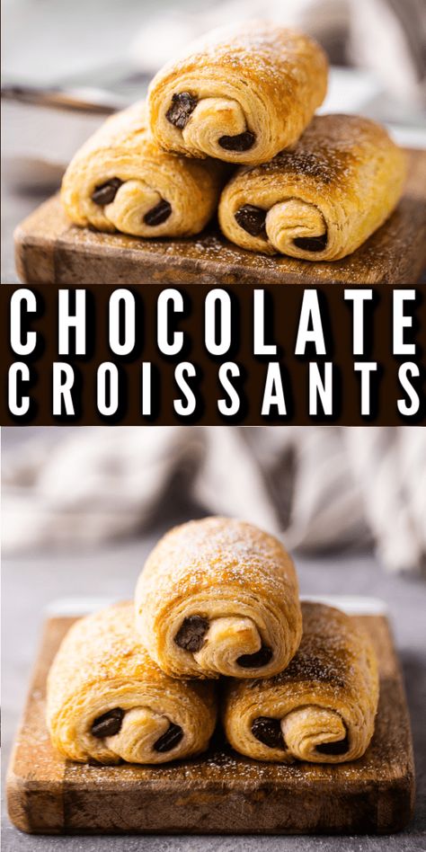 Easy Pain au Chocolat: This simplified recipe makes chocolate croissants a breeze! Homemade Croissants Chocolate, Croissants From Scratch, Homemade Chocolate Croissant Recipes, Gluten Free Chocolate Croissant Recipe, Easy Chocolate Crossiant Recipes, Homemade French Croissants, Panera Chocolate Croissant Recipe, Panera Bread Chocolate Croissant Recipe, Chocolate Croissant Starbucks