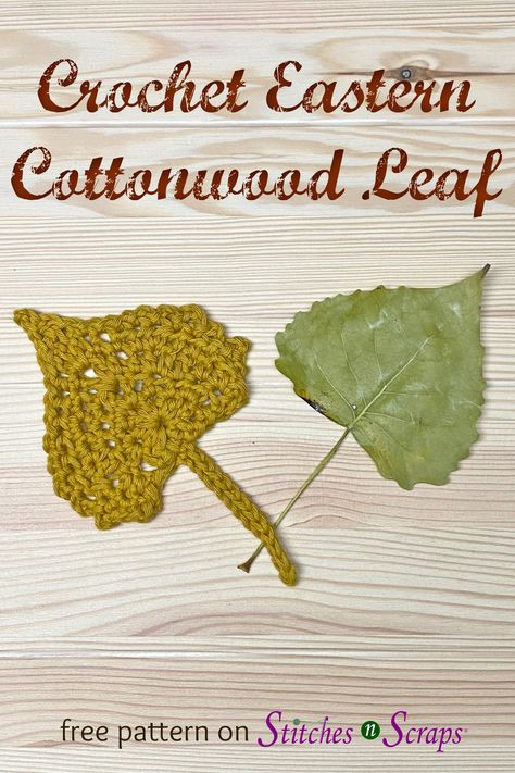 Cottonwood Leaf, Crochet Leaf, Crochet Flowers Free Pattern, Learn A New Skill, Crochet Blankets, Crochet Bags, Half Double Crochet, Crochet Scarves, Tapestry Needle