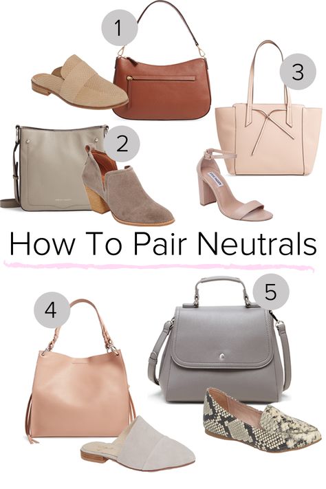 How to Pair Shoes and Handbags That Go Together Without Being Matchy-Matchy Nuetral Handbags, Neutral Bags For Spring Day Out, Casual Neutral Bags For Day Out, Spring Day Out Neutral Bag, Casual Neutral-colored Bags With Handles, Neutral Bag, Spring Handbags, Tan Purse, Purse Outfit