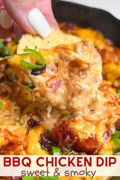 Cheesy Barbecue Chicken Dip - Bad Batch Baking - Restaurant Copycat Recipes & Family Favorites Barbecue Chicken Dip, Bbq Chicken Dip, Bacon Wrapped Chicken Bites, Batch Baking, Restaurant Copycat Recipes, Drink Recipies, Friendsgiving Food, Restaurant Copycat, Chicken Snacks