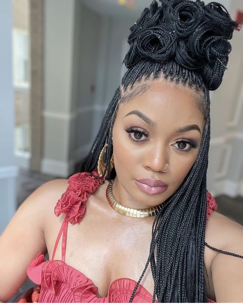 Pin Curl Box Braids, Braid Up And Down Hairstyles, Tabitha Brown Braids, Styling Braids, Curled Box Braids, Black Ponytail, Weave Hairstyles Braided, Formal Hair, Black Ponytail Hairstyles