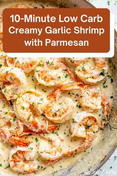 10-Minute Low Carb Creamy Garlic Shrimp with Parmesan. This recipe doesn't look or taste like it conly takes 10-minutes to make, but it's the truth! This low carb creamy garlic shrimp with parmesan is absolutely delicious! Parmesan Shrimp Recipes, Creamy Shrimp Recipes, Shrimp And Scallop Recipes, Creamy Garlic Shrimp, Garlic Parmesan Shrimp, Parmesan Shrimp, Low Carb Shrimp Recipes, Cooked Shrimp Recipes, Keto Shrimp Recipes