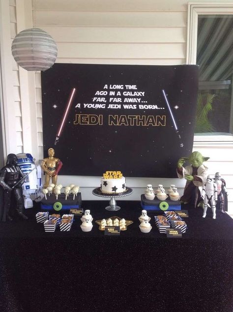 Check out this Star Wars birthday party! See more party ideas at CatchMyParty.com! Baby Boy Party Ideas, 15th Birthday Ideas, Star Wars Ideas, Star Wars Girl, Birthday Star Wars, Star Wars Cake Toppers, Party Ideas Birthday, Adult Party Themes