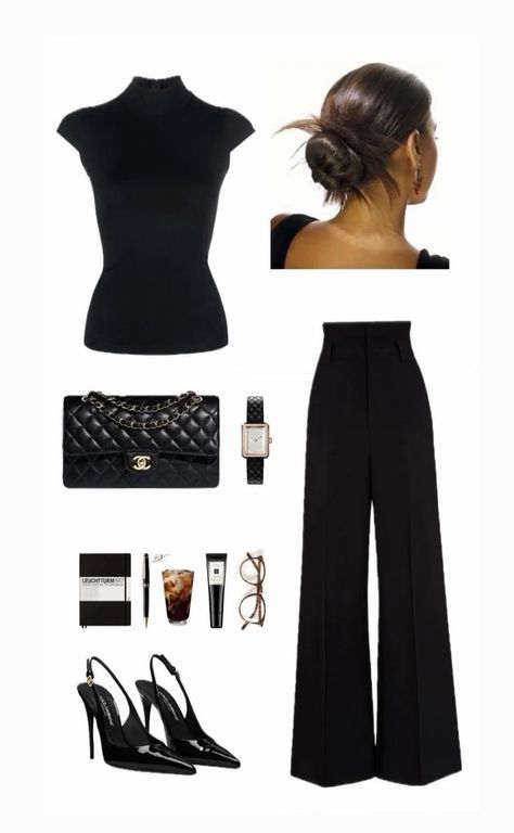 Lawyer Style Aesthetic, Very Formal Outfit, Lawyer Outfit Casual, Turtleneck Black Outfit, Deca Business Outfits, Cute Black Work Outfits, Work Events Outfits, Classy Hostess Outfit, Black Hostess Outfit Restaurant