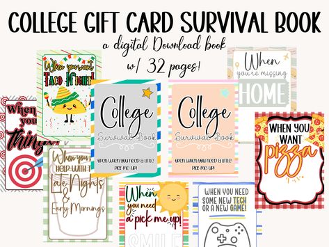 College Survival Gift Card Book Graduation Gift College Gift Card Book Free Printable, Graduation Gift Ideas College Diy, College Survival Gift Card Book, Senior Gift Card Book, Graduation Gift Card Book Ideas, Graduation Gift Card Book, College Gift Card Book, Gift Card Book Ideas, Gift Card Book