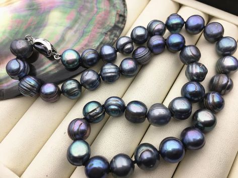 18 Inches 12mm Big AA Black Deep Blue Freshwater Pearl | Etsy Canada Big Pearl Necklace, Leather Pearl Jewelry, Real Pearl Jewellery, Leather Pearl Necklace, Black Freshwater Pearls, Pearl Jewelry Gift, Natural Pearl Necklace, Pearl Necklace Wedding, Big Pearl