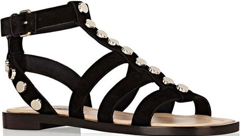 Balenciaga Studded Gladiator Sandals Black Ankle Strap Sandals Flat, Flat Gladiator Sandals, Black Gladiator Sandals, Embellished Flats, Crystal Sandals, Studded Flats, Ankle Strap Flats, Ankle Wrap Sandals, Wrap Sandals