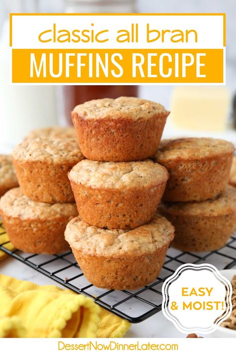 All Bran Muffins Recipe, Bran Cereal Muffins, All Bran Muffins, Bran Muffin Recipes, Bran Cereal, Moist Muffins, Simple Muffin Recipe, Bran Muffins, High In Fiber