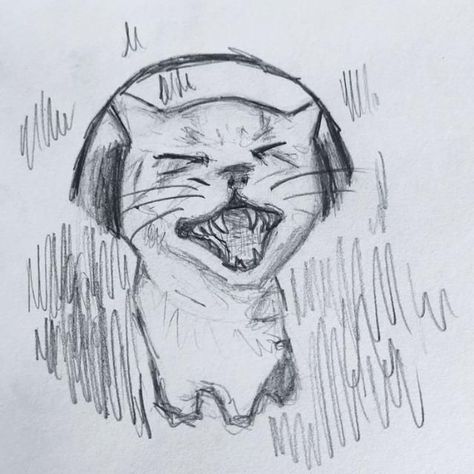 Cat Music Drawing, Cats Sketch Simple, Cat With Headphones Doodle, Cat Screaming With Headphones, Cat Wearing Headphones Drawing, Cat Easy Sketch, Music Cat Drawing, Meme Sketch Ideas, Cat With Headphones Drawing