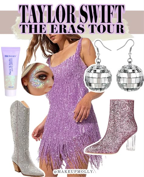 Taylor Swift Eras Tour Outfits Lover Amazon, Taylor Swift Concert Outfit Glitter, Taylor Swift Concert Outfit Sparkly, Sparkly Taylor Swift Outfit, Taylor Swift Concert Outfit Purple, Taylor Swift Sparkly Boots Outfit, Sparkly Boots Outfit Concert, Eras Tour Outfit Ideas Folklore Evermore, Taylor Swift Bejeweled Outfit Ideas