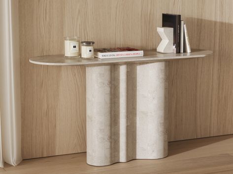 The piece which truly embraces the art of the ‘Wave’, this console table blends different curvatures to create an opulent and striking sculpture. Stone Console Table, Stone Console, Tile Edge, Built To Last, Unique Materials, Clever Design, The Wave, Home Reno, Interior Inspo