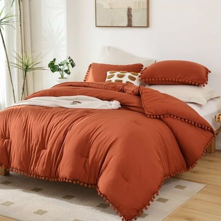 SPRINDAY 3 piece queen comforter set is made from selected 100% premium polyester material. The soft touch feeling and skin-friendly fabric process makes our queen bedding sets suitable for the elderly, children, adults, and even your pets. The unique pom-pom fringe design of terracotta red comforter set is not only beautiful and practical, but also finishes the overall atmosphere of your room. SPRINDAY Comforter Set is easy to care for and machine washable in cold water.Our queen bedding comforter sets are durable and will last for years with proper care. SPRINDAY Brand is a quality manufacturer and distributor of bedding products, with many years of research and production experience in the field of Comforter sets.For more comforter set, please visit our store! Red Comforter Sets, Red Bedding Sets, Orange Comforter, Full Size Comforter Sets, Red Comforter, Twin Size Comforter, Full Size Comforter, King Size Comforter Sets, King Size Comforters