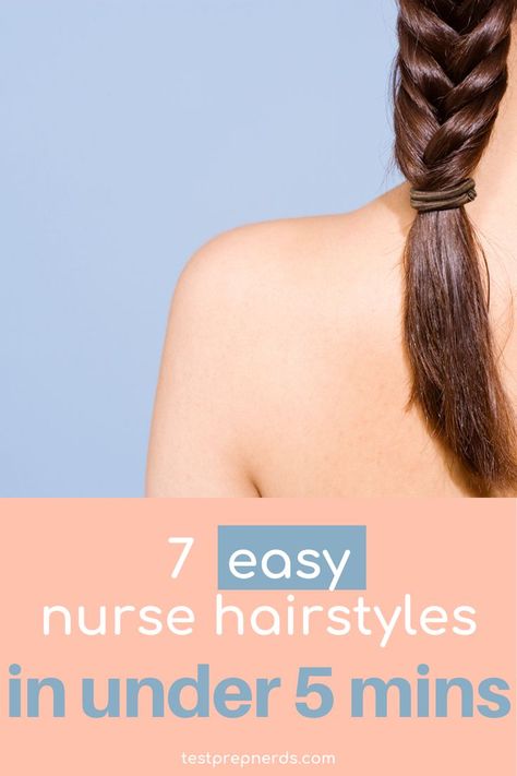 Try out these 7 quick and easy nurse hairstyles that will help revamp your look at work! These updos and styles can work for short, medium, and long hair! Don't like to spend a lot of time getting ready for work? We feel ya! These all can be done in under 5 minutes! Nurse Updos For Long Hair, Pediatric Nurse Hairstyles, Nurse Hairstyles Medium Hair, Cute Hairstyles For Nurses Up Dos, Work Hairstyles For Nurses Easy, Hair For Nurses Hairstyles, Easy Nurse Hairstyles Long Hair, Updo For Nurses, Nurse Hairstyles Scrubs Easy