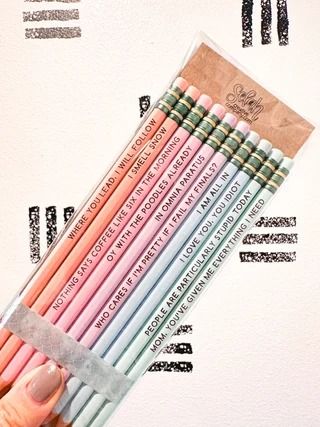 selahcreativecompany - Etsy Gearhart Oregon, Quote Pencils, Engraved Pencils, Gilmore Girls Quotes, Engraved Wedding Gifts, Stationery Obsession, Personalized Dog Ornament, Creative Retreat, Cute Easy Doodles