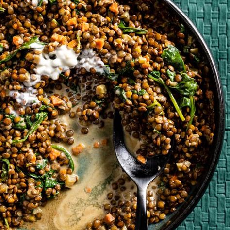 Lentilles du Puy with Spinach and Crème Fraîche | Cook's Country Cook Lentils, How To Cook Lentils, Cooks Country, Cooks Country Recipes, French Lentils, Lentil Dishes, Cooking App, America's Test Kitchen Recipes, America's Test Kitchen