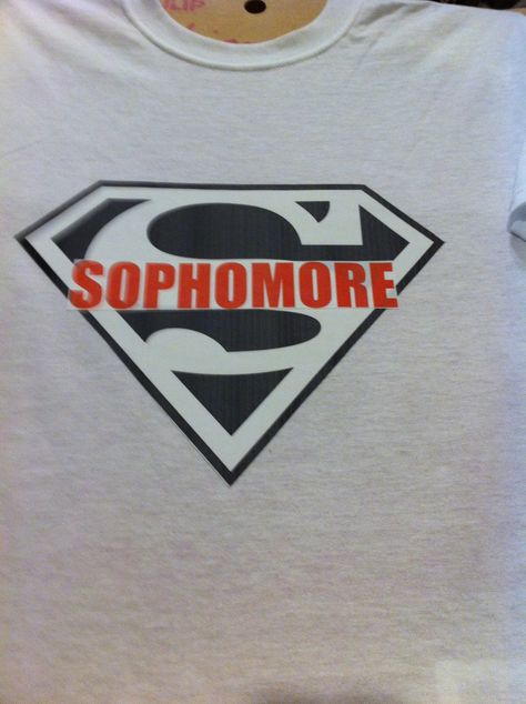 Since the Sophomore Class of 2014 doesn't have a t-shirt I created one for my daughter using an iron on we printed off. On the back it says 2014 Sophomore Shirts, Sophomore Shirt Ideas, Cheap Funny Print Shirt For School Spirit, Class Shirt Ideas Sophomore, Sophomore Class Shirts, Sophomore Class Shirts Design, School Spirit T-shirt With Funny Print, School Spirit Shirt With Slogan For School, Sophomore Posters