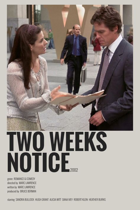 Two Weeks Notice Movie Poster, Two Weeks Notice Movie, 2 Weeks Notice, Romance Movie Poster, Romcom Movies, Movie Tracker, Two Weeks Notice, Rom Coms, The Stranger Movie