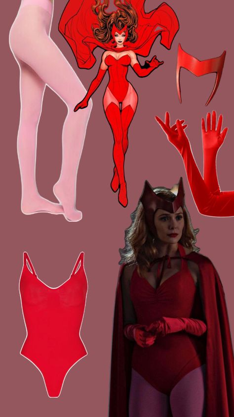 the classic scarlet witch costume from the comics and episode 6 Scarlet Witch Comic Costume, Scarlet Witch Halloween Costume, Scarlet Witch Halloween, Fortune Teller Costume, Scarlet Witch Costume, Scarlet Witch Comic, Witch Costumes, Witch Halloween Costume, Group Costumes