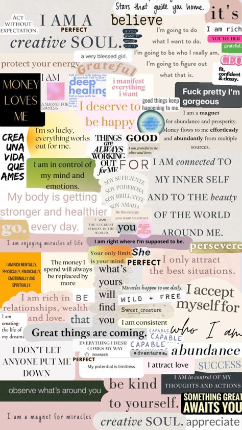 Affirmations #affirmations#lawofatraction Positive Quotes Wallpaper, I Want Love, Word Collage, Vision Board Wallpaper, Inspirational Quotes Wallpapers, Motivational Quotes Wallpaper, Self Care Bullet Journal, Inspirational Poems, Self Healing Quotes