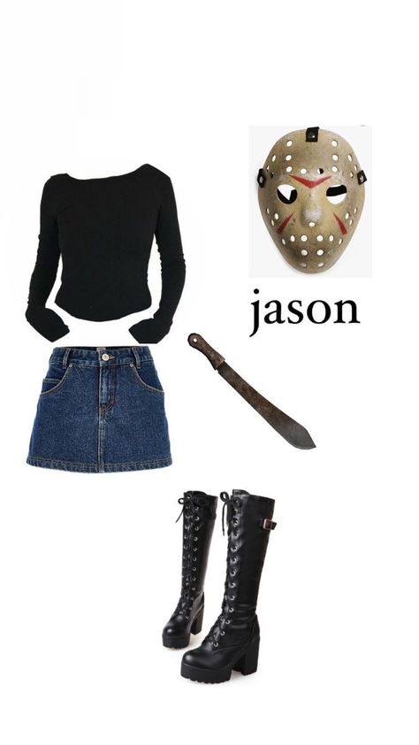 Horror Girl Halloween Costumes, Female Jason Voorhees Cosplay, Jason Woman Costume, Jason Costume Women Diy, Jason Girl Costume, Freddy And Jason Costume Women, Jason Female Costume, Cute Jason Costume, Costumes With Brown Hair