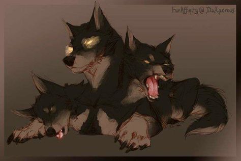 Cerberus Oc Art, Cerberus Fantasy Art, Hellhound Puppy Art, Cerberus Art Drawings, Cerberus Oc, Cerberus Fanart, Hellhound Puppy, Cerberus Art, Dog Monster