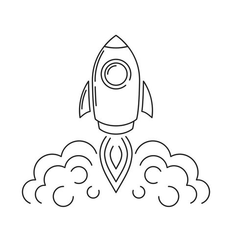 Rocket Illustration, Success Symbol, Illustration Simple, Line Drawing, Easy Drawings, Rocket, Flight, White Background, Female Sketch