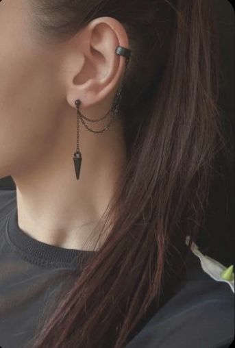 Chain Cuff Earrings, Black Ear Cuff, Spike Ear Cuff, Silver Ear Cuff Earrings, Earring Cuff Chain, Ear Cuff Chain, Ear Cuff Earrings, Ear Chain, Spike Earrings