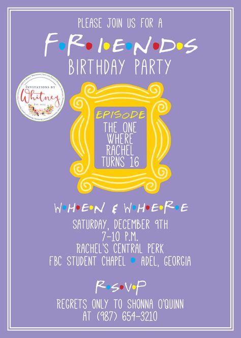 Door Invitation, Friends Invitation, Online Birthday Invitations, Show Invitation, 30th Birthday Themes, Friends Birthday Party, Yellow Frame, Friends Bridal, Bday Party Theme