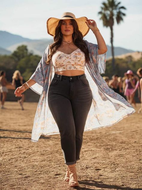 Curvy Festival Outfit Plus Size, Plus Size Style Tips, Outfits For Curvy Women, Plus Size Festival Outfit, Curvy Boho, Plus Size Outfit Ideas, Plus Size Chic, Plus Size Fashion Tips, Flattering Outfits