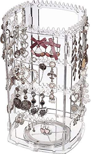 Cq acrylic 360 Rotating Earring Holder Organizer,11.4Inch Tall 4 Tiers Clear Acrylic Earring Rack Display Stand,160 Holes and 156 Grooves for Earrings Necklaces Carousel Jewelry Rack,Pack of 1 Earring Holder Stand, Clear Jewelry, Bracelet Organizer, Earring Display Stands, Jewelry Rack, Earring Storage, Jewelry Displays, Necklace Organizer, Jewelry Display Stands