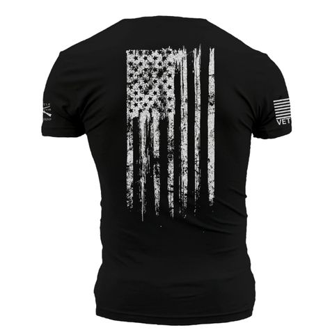 Showcase Your Patriotism With Grunt Style’s Distressed Us Flag Athletic Fit T-Shirt. This Lightweight Patriotic T-Shirt Features A Large Vertical Distressed Flag On The Center Of The Back And A Smaller American Flag On The Right Sleeve. The Flag On The Right Sleeve Is Oriented With The Stars Facing Forward To Emulate A Flag Flying In The Breeze As The Wearer Moves Forward, Just Like On A Real Military Uniform. The Usa Flag Shirt Is Made From A Soft, Breathable, And Dependable Cotton/Poly Blend T Small American Flags, Veterans Flag, We Are Forever, Grunt Style, Country Shirts, American Flag Shirt, Forever Grateful, Patriotic Shirts, Flag Shirt