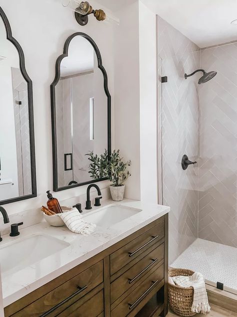 Progress Lighting P2809-20 Bath & … curated on LTK Kennilton Vanity, Bathroom Remodel Design Ideas, Arch Mirror Bathroom, Classy Farmhouse, Neutral Bathroom Decor, Kirkland Home Decor, Farmhouse Bathroom Remodel, Neutral Bathroom, Pretty Bathrooms