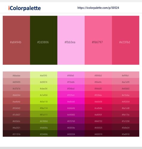 Colors included in this palette similar to Apple Blossom, Apple Blossom and Cerise Red, Apple Blossom and Froly, Apple Blossom and Lavender Rose, Apple Blossom and Pine Tree, Cerise Red, Claret Red, Dark Gray / smoked, Dark Green, Dark Green and Hot Pink, Dark Green and Medium Violet Red, . Download color palette as Pdf, Adobe swatch and more. Apple Blossom Color Palette, Creating Happiness, Rose Apple, Black Color Palette, Trippy Visuals, Red Color Schemes, Color Schemes Colour Palettes, Claret Red, Color Palette Pink