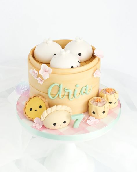 Dim Sum Cake | Celebration Cakes Gallery Dim Sum Cake Design, Dim Sum Party Theme, Dumpling Cake Design, Bao Party, Dumpling Cake, Dim Sum Party, Dumpling Party, Har Gow, Chinese Breakfast