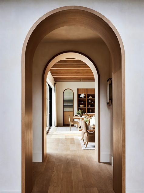 Lindye Galloway's Newport Beach Home Has a Secret Guitar Nook Archways In Homes, Modern Spanish Home, Mountain House Design, Colonial Interior Design, Lindye Galloway, Newport Beach Homes, Spanish Modern, Wood Arch, Guitar Cabinet