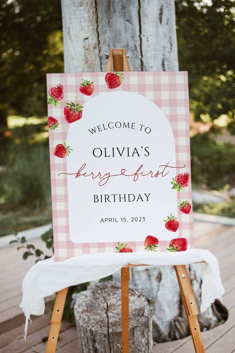 Strawberry 1 Birthday, Berry First Birthday Welcome Sign, Strawberry Welcome Sign, Berry First Birthday Sign, Berry First Birthday Banner, Berry First Birthday Games, Berry First Birthday Decorations, Berry 1st Birthday Party, Strawberry Themed Birthday Party