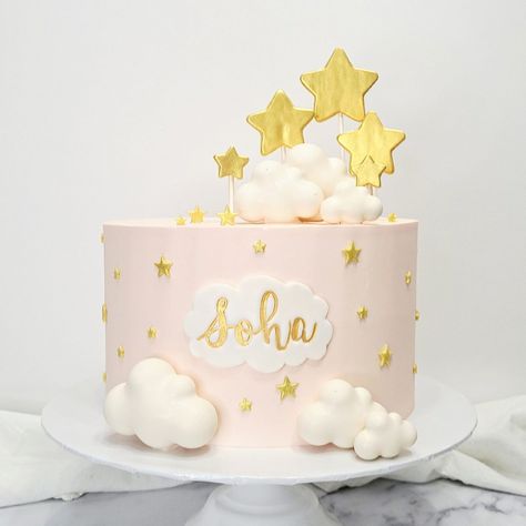 Twinkle Twinkle Birthday Cake, Clouds Cake, Baptismal Cake, Twinkle Twinkle Little Star Cake, Girls First Birthday Cake, Wedding Cake Display, 5th Birthday Cake, Cloud Cake, Pastel Baby Shower