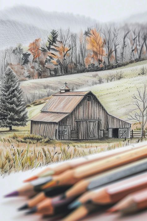 Colored Pencil Drawing Landscape, Colored Pencil Ideas, Colored Pencil Landscape, Art With Colored Pencils, Pencil Art For Beginners, Pencil Landscape, Colored Pencil Lessons, Colored Pencil Art Projects, Color Pencil Sketch