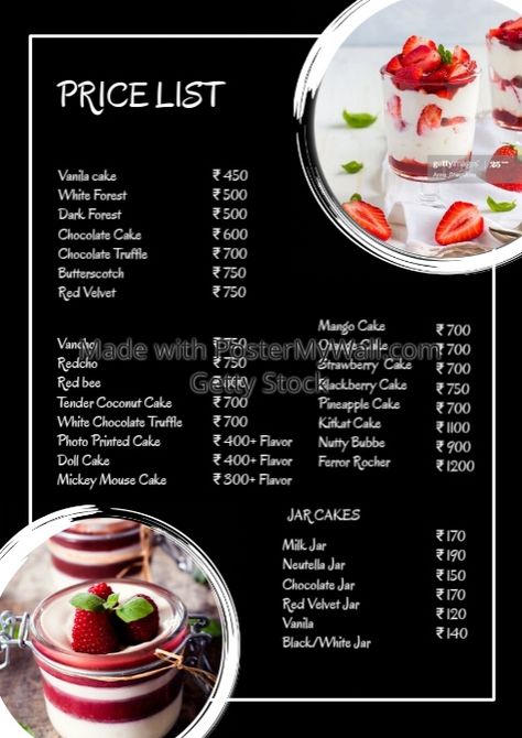 Copy of Price List Sweets Chalk Board Dessert Menu Ad Menu Card Design For Cake Shop, Baking Price List Template, Cake Price List Template, Cake Price List Design Templates Free, Dessert Price List, Cake Menu Design Template, Cake Price List Design, Food Price List Design, Desert Menu Design